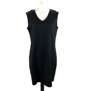 Chico's Dress sz 8 10 0.5 Black Stretch Faux Leather Sasha Straight Knee Pockets